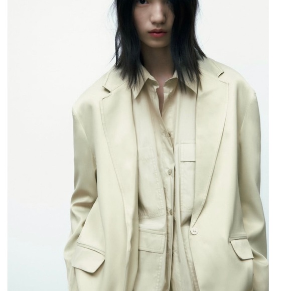 NWT Zara SATIN EFFECT BLAZER SEA GREEN M - Picture 4 of 15